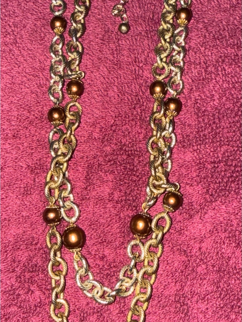 Layered TwoTone Gold Chain Necklace with Brown Beads